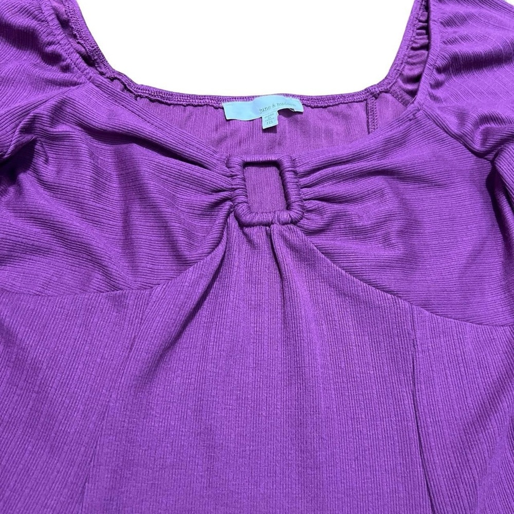 June & Hudson Purple Fit And Flare Mini Dress 3/4 Length Sleeves Size Medium - Picture 5 of 8
